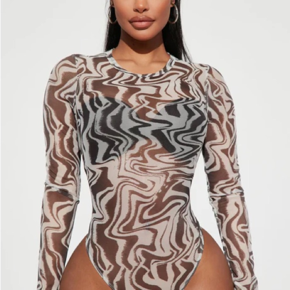 NWT Sheer Fashion Nova Marble Long Sleeve Bodysuit